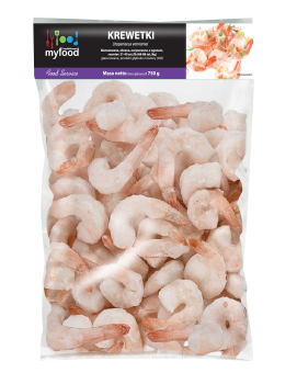 MyFood Krewetki białe (Litopenaeus vannamei) 31-40 szt./lb blanszowane obrane z ogonem, produkt głęboko mrożony, glazurowane, masa netto: 750 g/1000 g