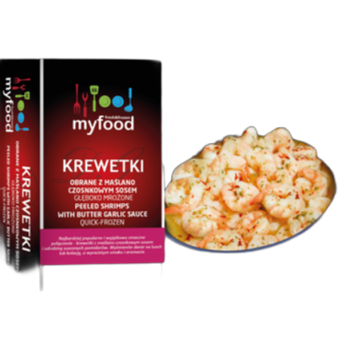 MyFood Krewetki obrane z maślanym sosem czosnkowym, glazura: 0%, 250 g