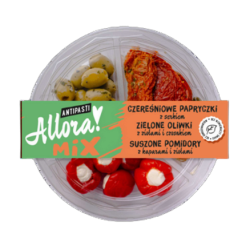 Allora Talerz mix antipasti 210g oliwki zielone, suszone pomidory, papryczki czereśniowe