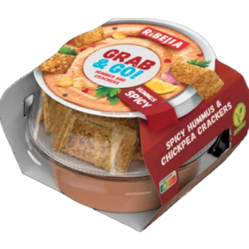 Ribella Grab &amp; Go Hummus pikantny z krakersami z ciecierzycy 130g