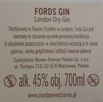 'Fords Gin London Dry Gin 700 ml 45%