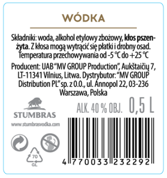 'Stumbras Vodka Edycja Weselna 40% 500ml