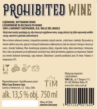 'Prohibited Wine Rum Barrel Aged Wino Czerwone Wytrawne 750 ml