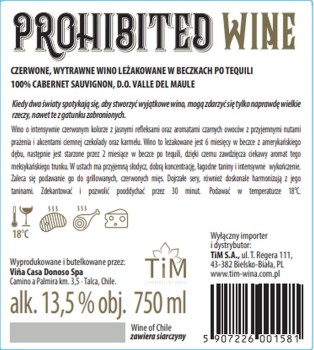 'Prohibited Wine Tequila Barrel Aged Wino Czerwone Wytrawne 750 ml
