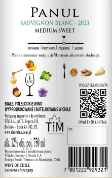 'Panul Sauvignon Blanc Wino Białe Półsłodkie 750 ml