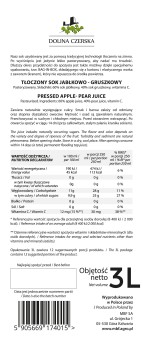 Sok NFC jabłkowo-gruszkowy 100% Dolina Czerska 3L