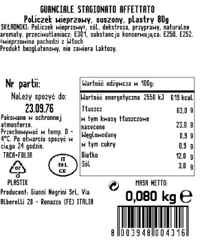 Guanciale plastry 80g Negrini