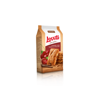 Lovita Cake Cookies Ciastka z nadzieniem o smaku wiśniowo-waniliowym 168 g