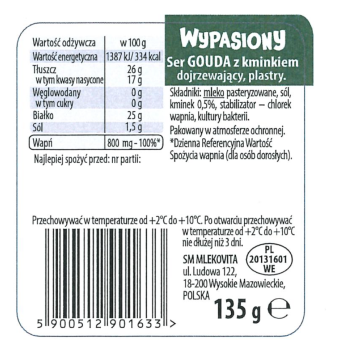 Mlekovita Ser Wypasiony Gouda z kminkiem plastry 135g