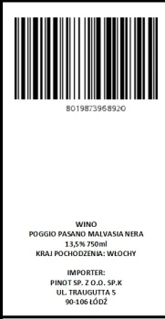 'Wino Poggio Pasano Malvasia Nera 750 ml