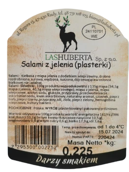 Salami z jelenia 120 g plasterki Las Huberta