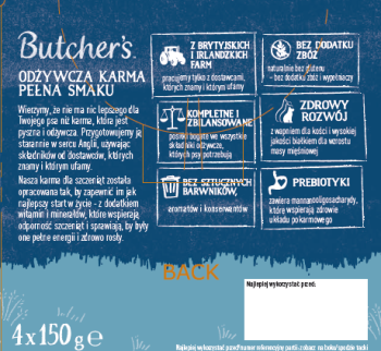 Butcher's Original Junior, karma dla szczeniaka, mix smaków, pasztety, 4x150g