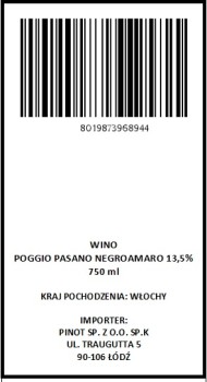 'Wino Poggio Pasano Negroamaro 13,5%750 ml