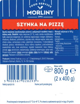 Szynka na pizzę plastry 2x400 g Morliny