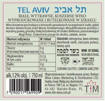 'Tel Aviv Chardonnay Wino Białe Wytrawne 750 ml