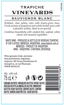 'Trapiche Vineyards Suvignon Blanc 0,75 13%