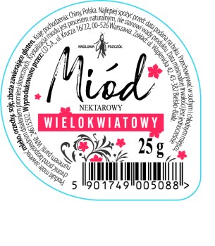 KRÓLOWA PSZCZÓŁ Miód wielokwiatowy 25 g x 90 sztuk