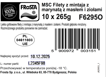 FRoSTA Filety z mintaja z marynatą z masłem i ziołami 265g