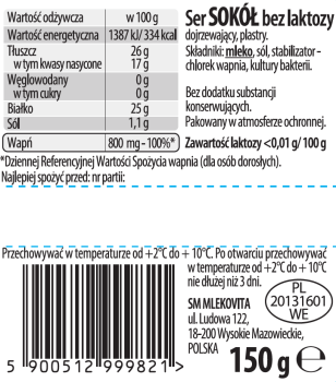 Mlekovita plastry sokół bez laktozy 150 g