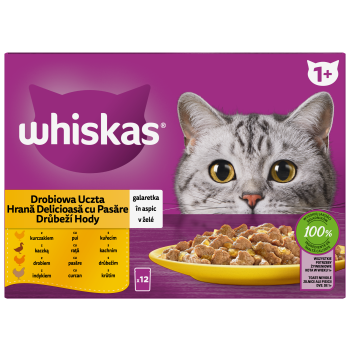 Whiskas Drobiowa uczta 1+ Galaretka z kurczakiem, z kaczką, z drobiem i z indykiem 1,02 kg (12x85 g)