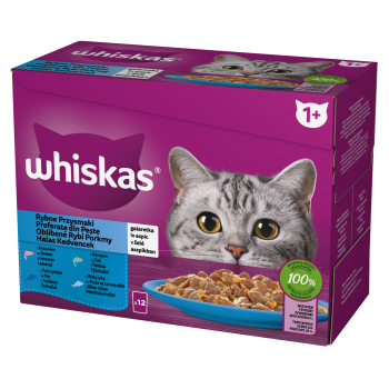 Whiskas rybne przysmaki galaretka z łososiem, dorszem, tuńczykiem i białą rybą 12X85 g