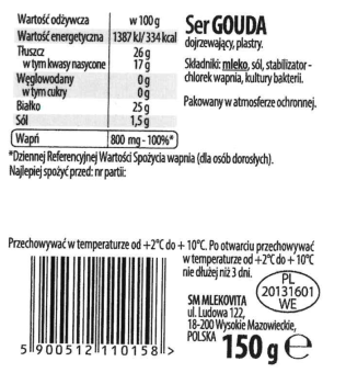 Mlekovita Ser Gouda w plastrach 150 g