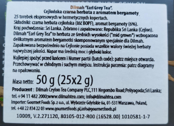 Dilmah Earl Grey Czarna herbata 50 g (25 torebek)