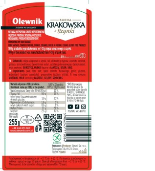 Olewnik Kiełbasa krakowska sucha 255 g