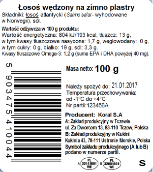 Koral łosoś wędzony plastry 100 g