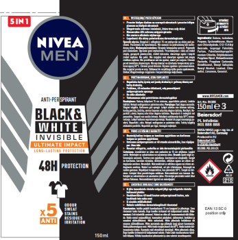 Nivea Men Black & White Invisible Ultimate Impact Antyperspirant 150 ml