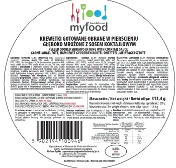 MyFood Krewetki gotowane, obrane w pierścieniu, z sosem koktajlowym, 313,4 g