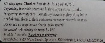 'Champagne Charles Benoit wino białe 750 ml