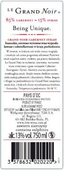'Wino Grand Noir Igp Pays Doc Cabernet Sauvignon Shiraz C.W. 750 ml