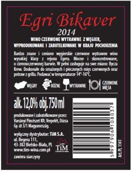 'Wino Egri Bikaver Varsanyi C.W. 750 ml