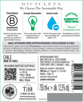 'Wino Cono Sur Bicicleta Chardonnay B.W. 750 ml