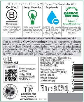'Wino Cono Sur Bicicleta Gewurztraminer Bicicleta B.W. 750 ml