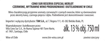 'Wino Cono Sur Reserva Especial Merlot C.W. 750 ml