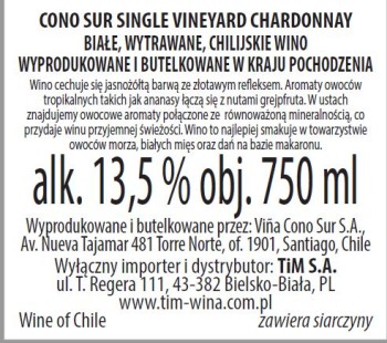 'Wino Cono Sur Single Vineyard B.W. 750 ml