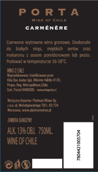 'Wino Porta Carmenere C.W. 750 ml