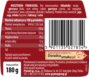 Musztarda francuska 180g Prymat