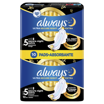 Always Ultra Secure Night Extra with wings Podpaski ze skrzydełkami, 10 sztuk