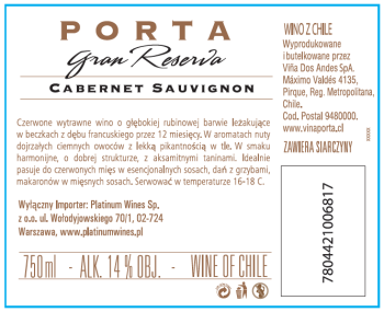 'Porta Gran Reserva Cabernet Sauvignon red dry 14% 750 ml
