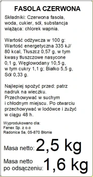 Fasola czerwona w sosie własnym 2,5kg/1,6kg