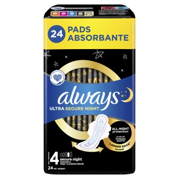 Always Ultra Secure Night Podpaski ze skrzydełkami, rozmiar 4, 24 sztuk
