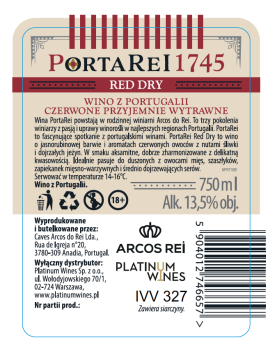 'Wino Porta REI 1745 czerwone wytrawne 13,5 % 750 ml