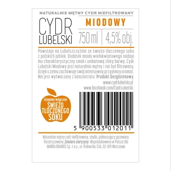 'Cydr Lubelski Miodowy niefiltrowany 0,75l