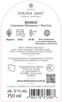 'Dolina Samy Bordo wytrawne czerwone wino gronowe 11,5% 750ml
