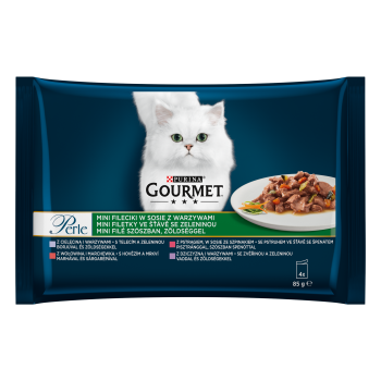 GOURMET PERLE Cielęcina, Wołowina, Dziczyzna, Pstrąg z warzywami 4x85g