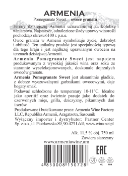 'Wino gronowe czerwone Armenia Yerev Pomegranate Sweet Red 0,75 L