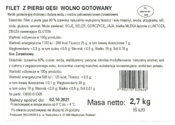 FILET Z PIERSI GĘSI WOLNO GOTOWANY Z SOSEM 420 G +30 G SOS ŻURAWINOWY DROSED